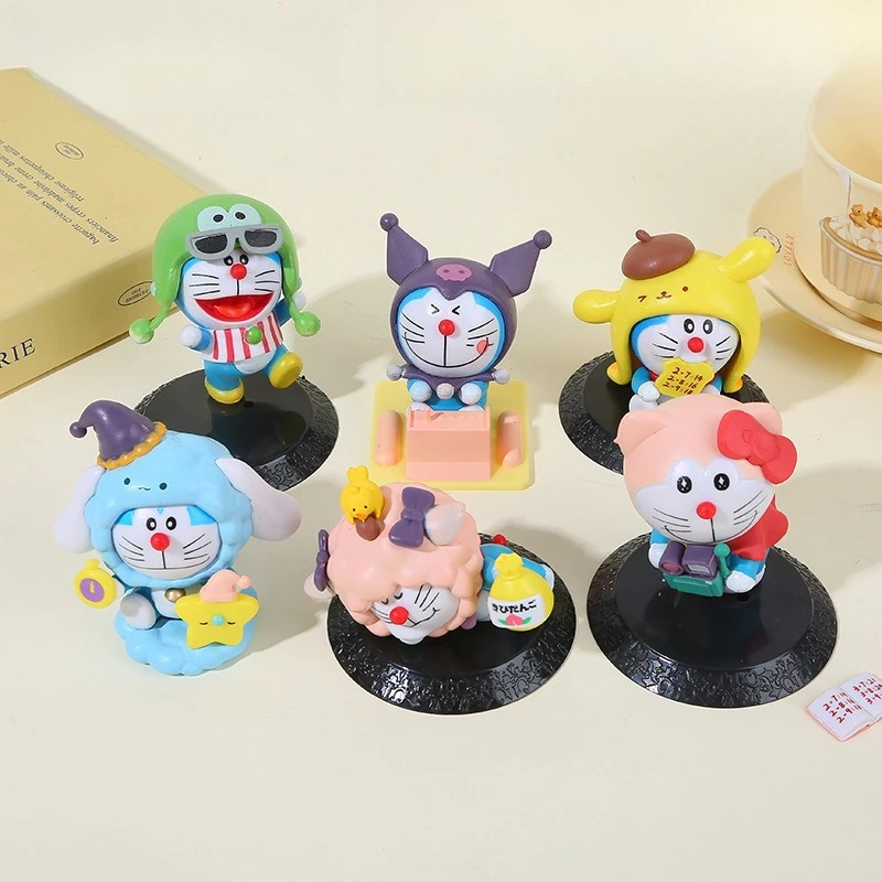 Doraemon cross-dressing série modelo bonito figura de mesa anime decoração de mesa ornamentos kawaii brinquedos infantis presente de aniversário