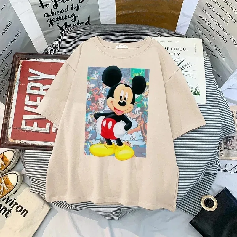 Disney Kawaii Mickey Mouse T-shirt Men\'s Cute Minnie Mouse Pattern Unisex Couple Pure Cotton T-shirt Short sleeved Top T-shirt M