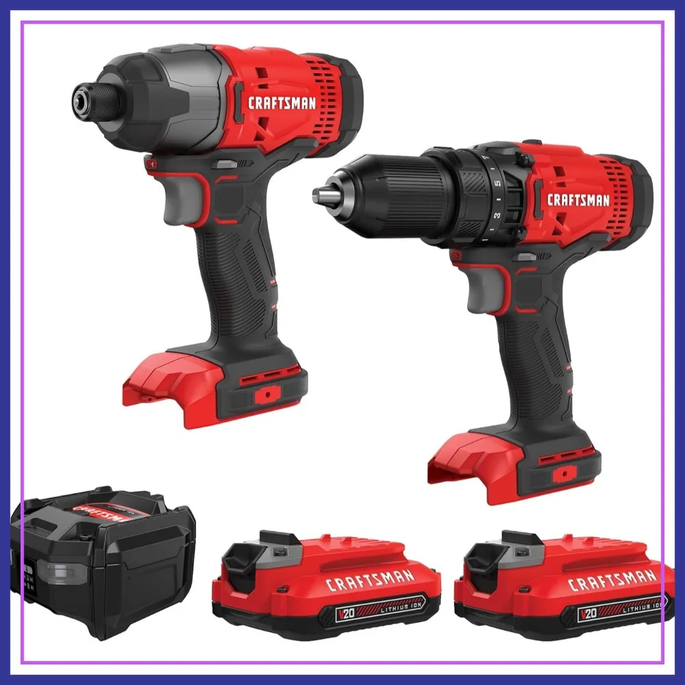 

Cordless Drill Driver and Impact Driver Set, Power Tool Set with 2 Batteries and Charger, LED Work Light, 2 Bits, Bag