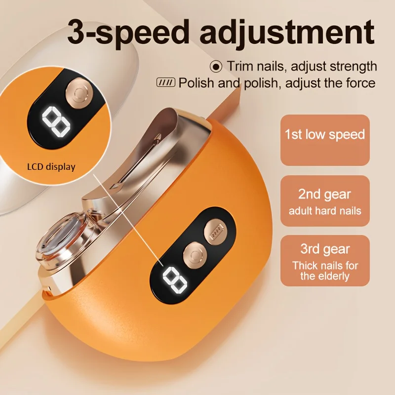 3-in-1 Electric Nail Clipper with Anti-Pinching Grinding Illumination and Polishing Functions Features LED Digital Display and P