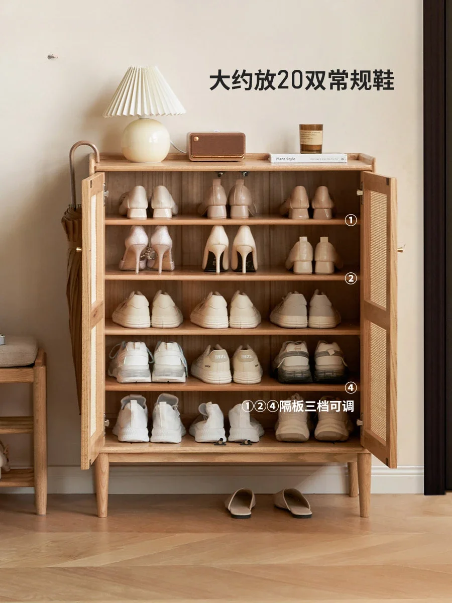 

Solid wood shoe cabinet living room home storage shoe rack home door storage locker rattan entrance cabinet