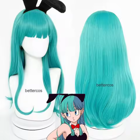Bulma Buruma Cosplay Wig Green Curly Wavy Heat Resistant Synthetic Hair Halloween Costume Party Anime Wigs + Wig Cap