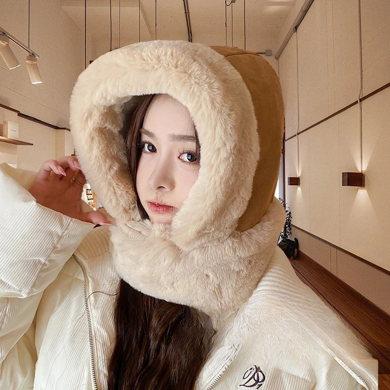 

Autumn and Winter Integrated Scarf with Thickened Fleece Loose Knit Hat