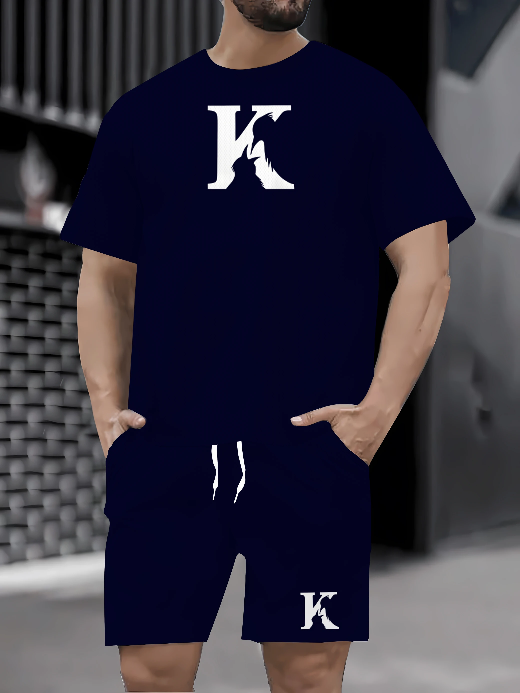 

The 2025 summer new 3D printed outdoor sporty style fashionable casual men's short-sleeved and short-shorts set