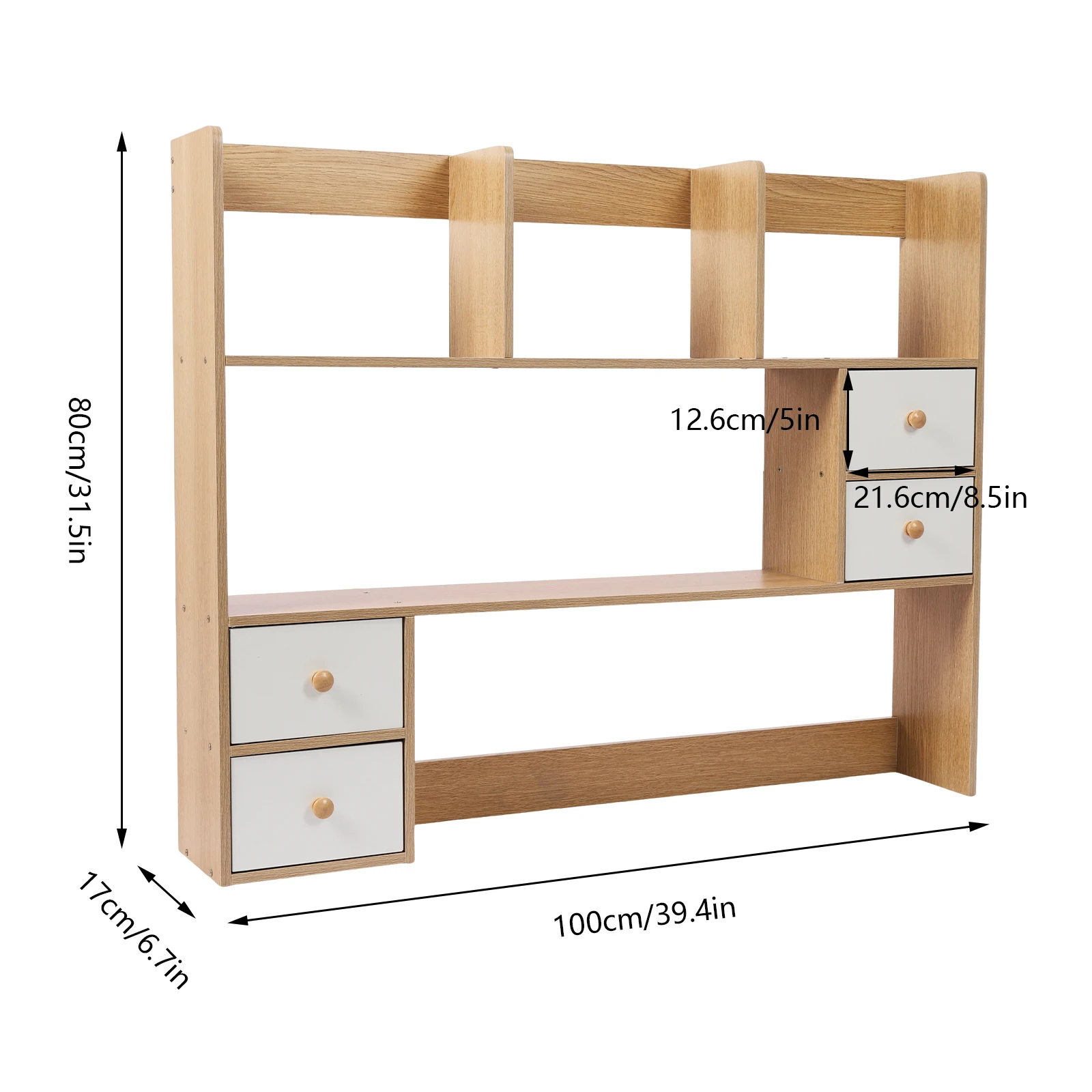 100*17*80 سنتيمتر البلوط منظم سطح المكتب مستطيلة مكتب تخزين الرف رف سطح المكتب الحديث مع مقابض خشبية صلبة