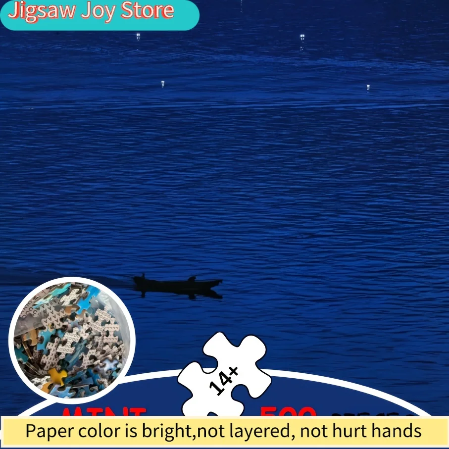 Puzzle da 500 pezzi progettato per adulti con una barca in ceramica al tramonto, adatto per giochi di società e attività con la famiglia