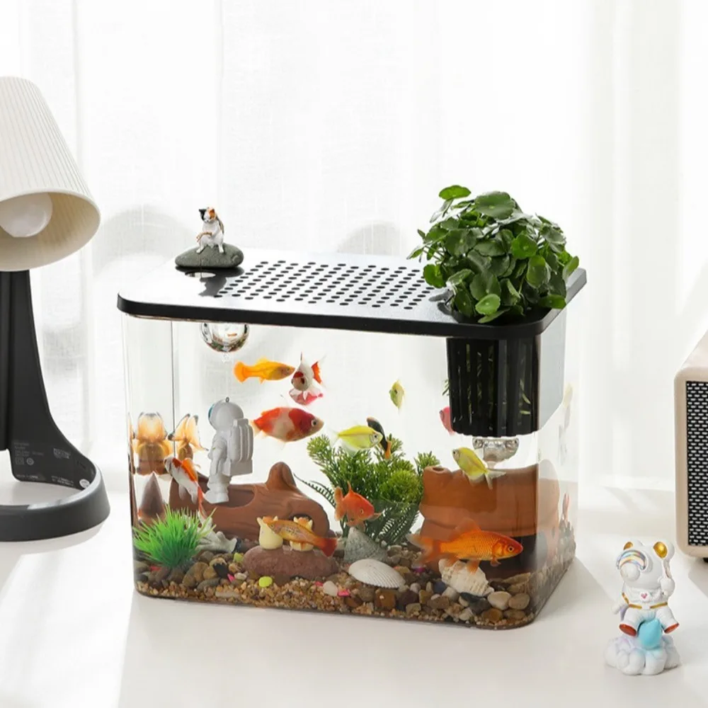 PET+ABS Fish Tank New Transparent with Lid Aquarium Drop Resistant Hydroponic Tank Turtle Tank Home