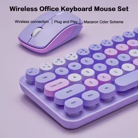 MOFII Mixed Colors 2.4G Wireless Mini Keyboard Mouse Set,Portable 68 Key Round Keycap Cute Keyboard Mouse Combo for PC/Laptop