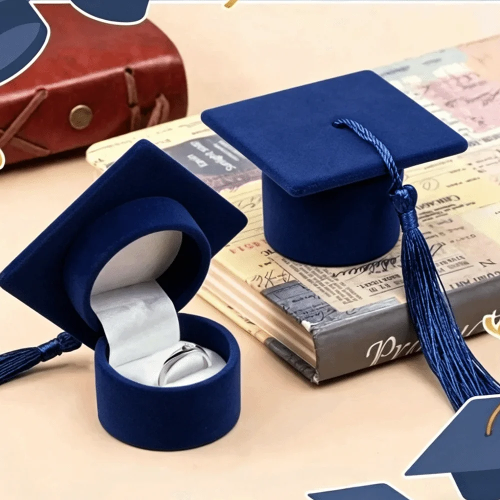 Velvet-Lined Graduation Cap Jewelry Box Exquisite Graduation Decor Doctoral Hat Shape Ring Box Elegant Multi-color
