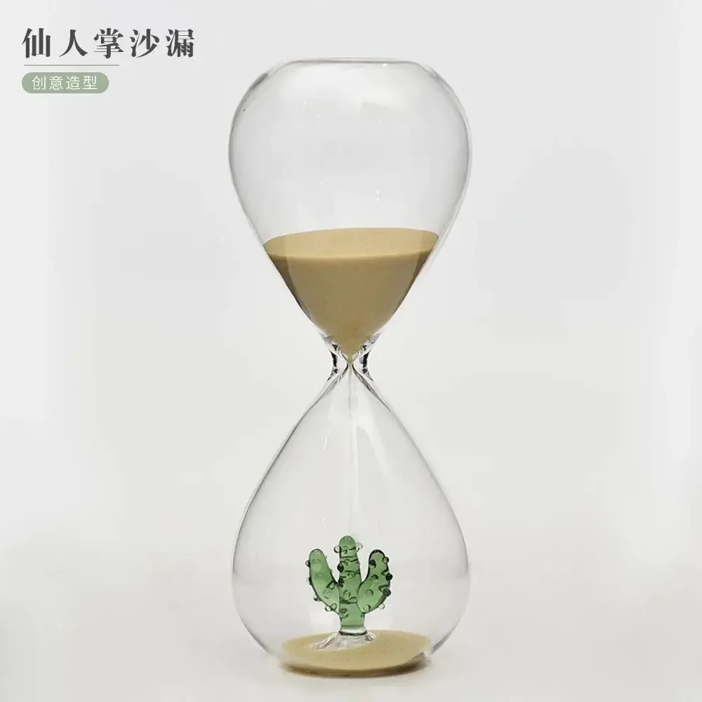 New 15 Minutes Cactus Hourglass Sand Timer Time Management Tool Creative Glass Hourglass Ornaments Desk Home Decorative Toys