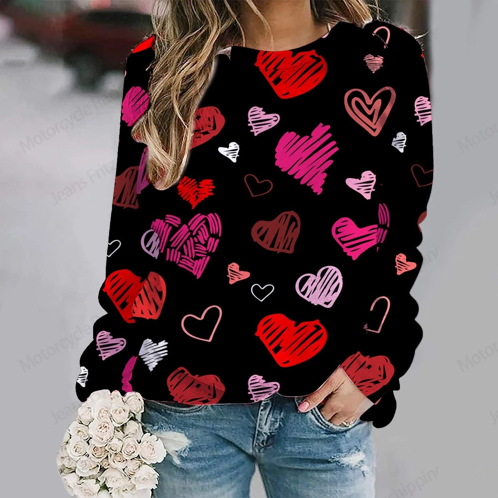 Love Heart 3d Print Hoodie Women Fashion O-neck Graphic Hoodies Halloween Sweats Valentine's Day Gift Sweatshirt Coat Festival