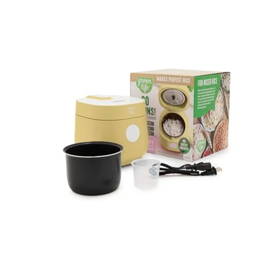 

Digital Rice Cooker 2-Cups Uncooked/4-Cups Cooked Removable Nonstick Ceramic PFAS-Free Pot One-Touch Presets Oats Quinoa Brown