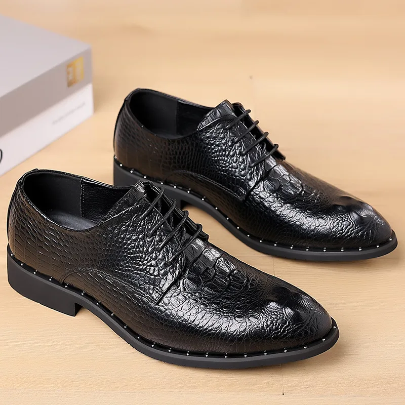 Genuine Leather Men Shoes Luxury Crocodile skin Men\'s Dress Shoes Lace-Up Wedding Party Shoe Business Office Men Oxfords Shoes