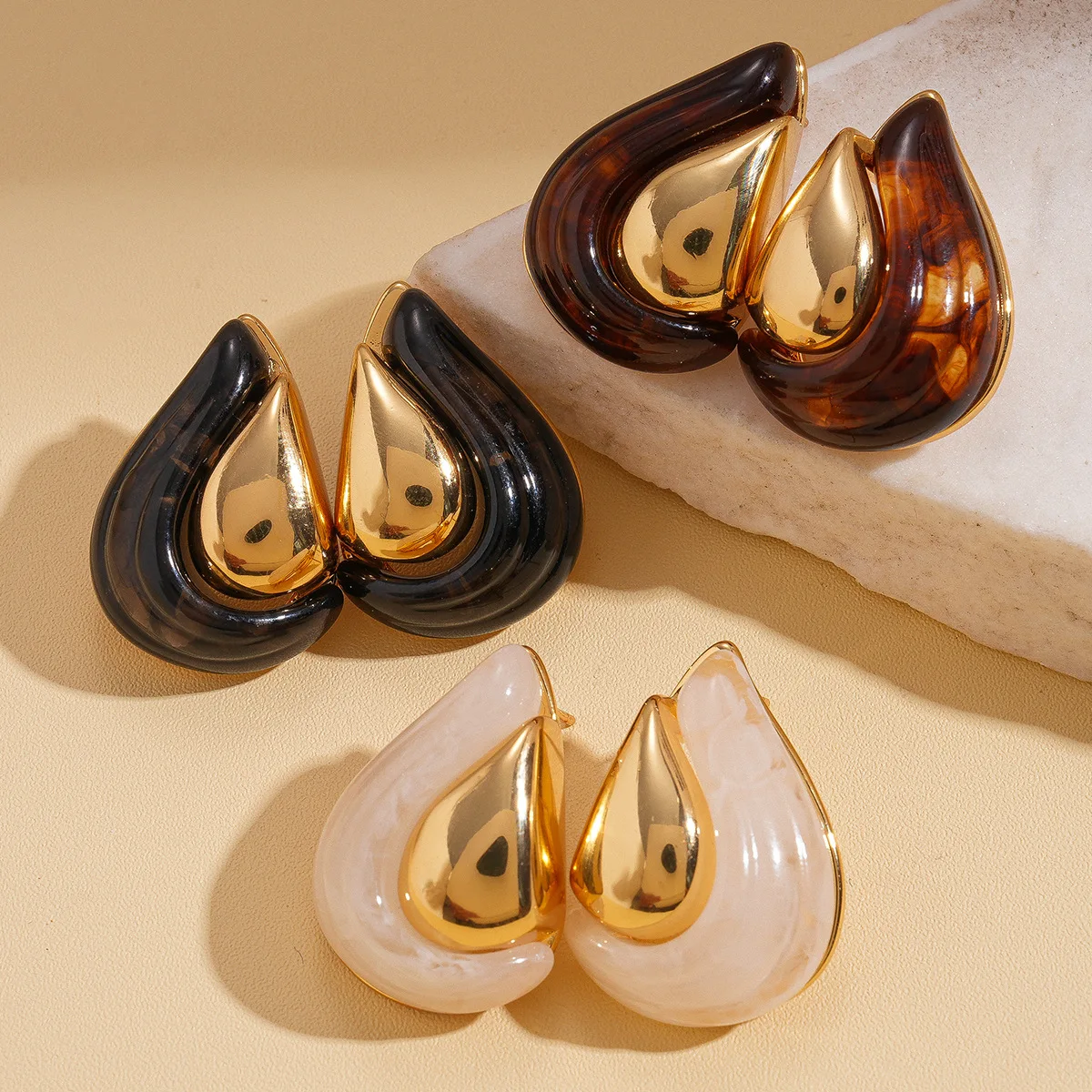 18k مطلية بالذهب الراتنج وأقراط للنساء ميلارد ريترو هندسية قطرة الماء أقراط سحر الأذن مجوهرات Aretes Mujer K #1