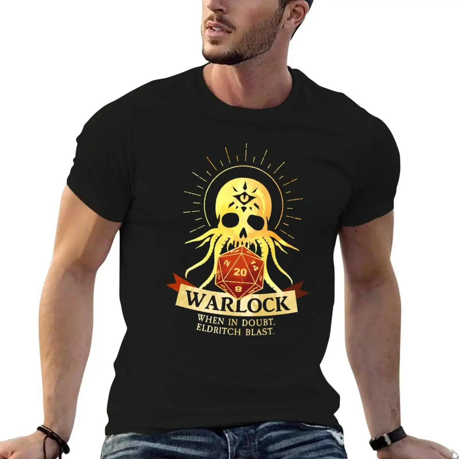 Warlock: When In Doubt, Eldritch Blast T-Shirt sublime Short sleeve tee mens t shirts top quality