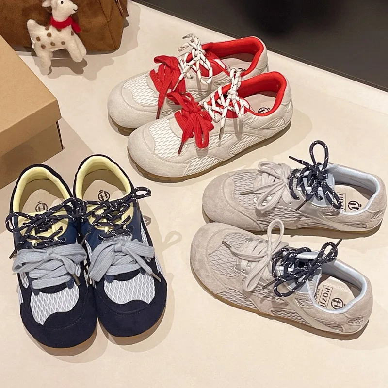 

НОВИНКА 2025 года, простая, модная и универсальная обувь в стиле ретро, спортивная повседневная обувь с дышащей сеткой, летняя универсальная резиновая подошва