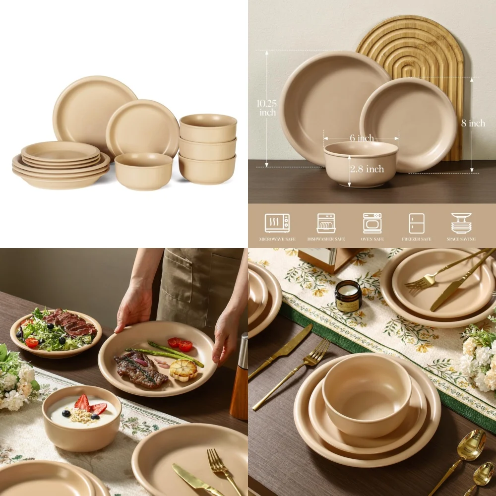 

Набор керамической посуды. Набор керамической посуды в винтажном стиле для 4 входит в комплект из 12 керамических тарелок. Миски и идеально подходят для