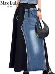 Max LuLu 2023 Autumn Fashion Streetwear Womens Fashion Luxury Loose Denim Patchwork Skirt Ladies Casual Elegant Cotton Clothes