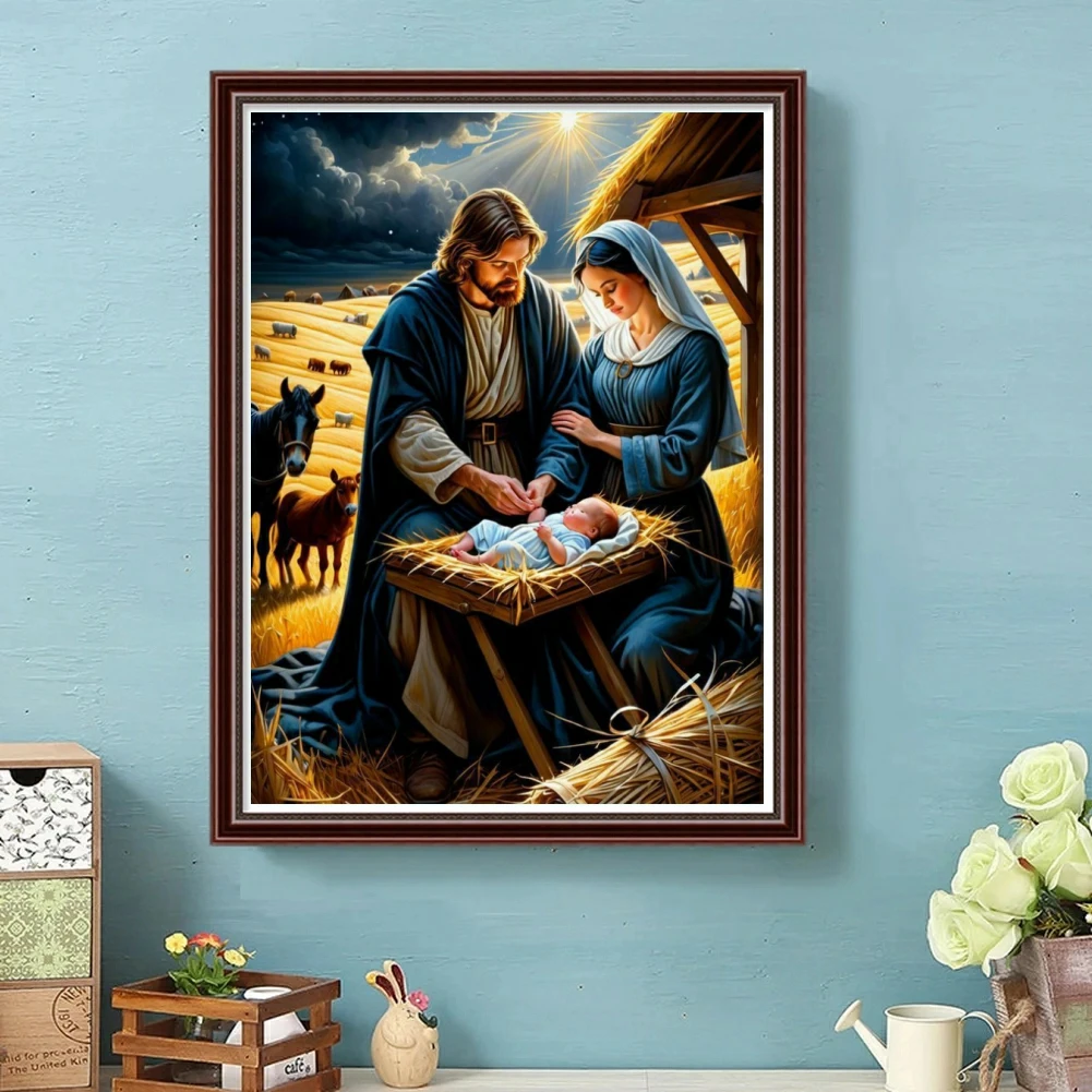 Jesus Nativity Ave Mary and Joseph 5D DIY Diamond Painting Cross Stitch Kit Embroidery Mosaic Picture Religiou Belief Home Decor