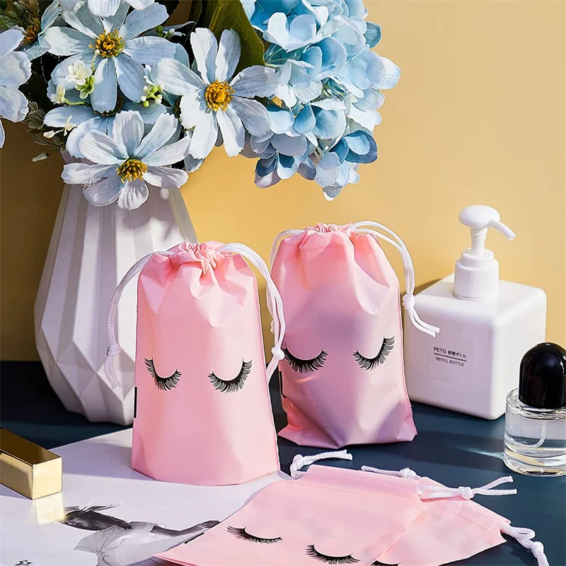 20PCS Eyelash Aftercare Bags Plastic Drawstring Lashes Bag Toiletry Makeup Pouch Cosmetic Travel Beauty Supplies Gift Packaging