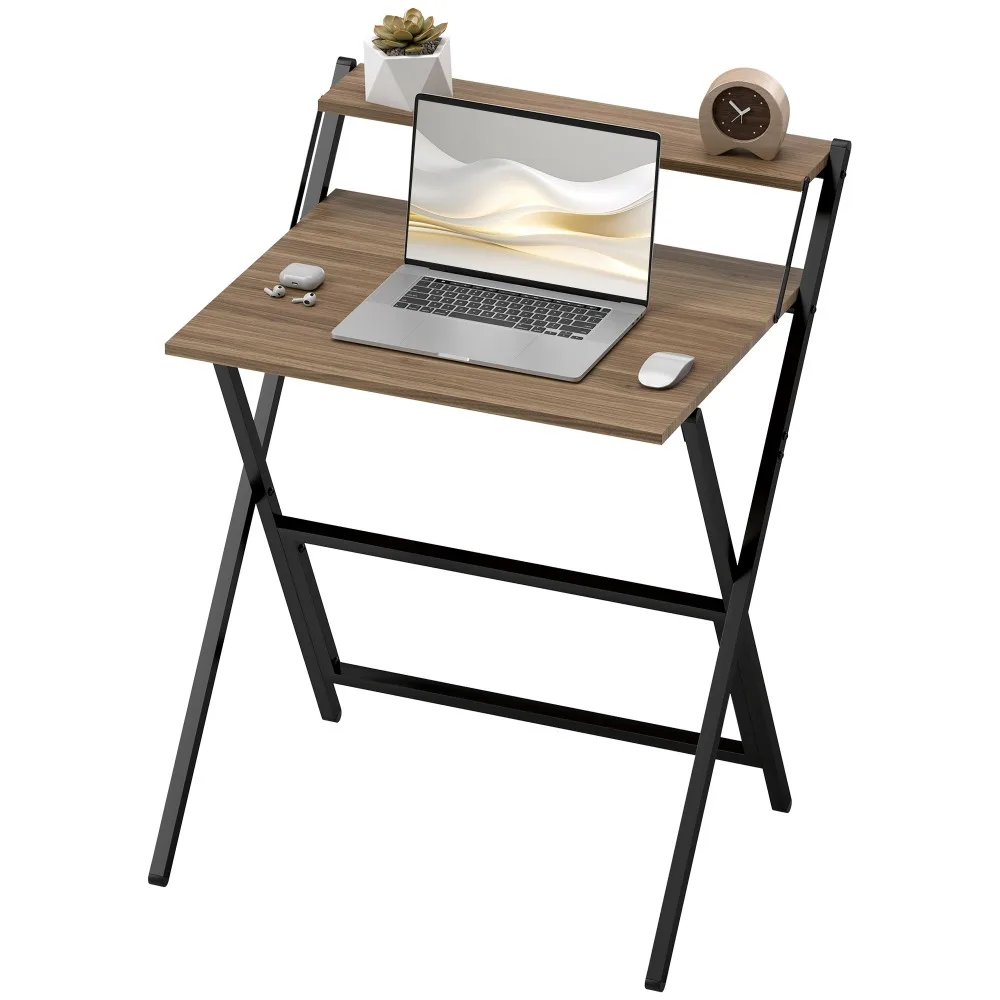 

work desk fits in small rooms, Walnut, Black, Office Desk