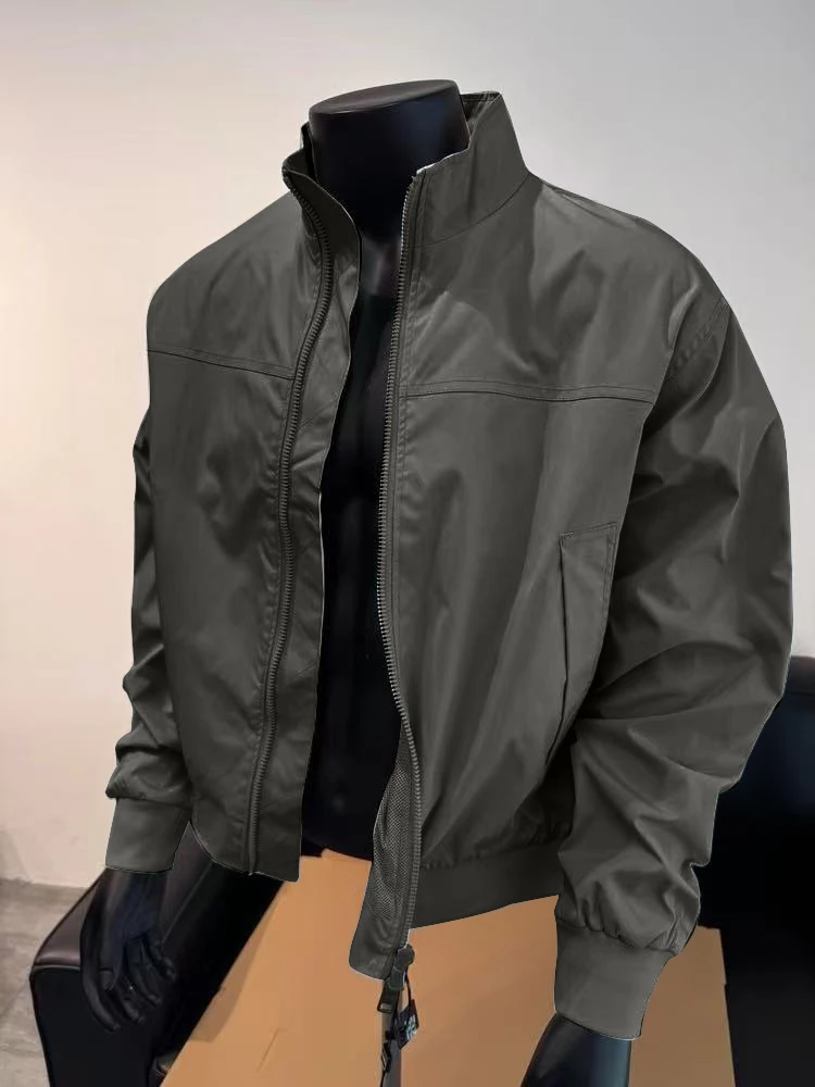 

American Sle Pilot Jaet Men's Spring Autumn ort Trendy Workwear Tee-Proof Stand Collar Windbreaker Loose Fit Commute