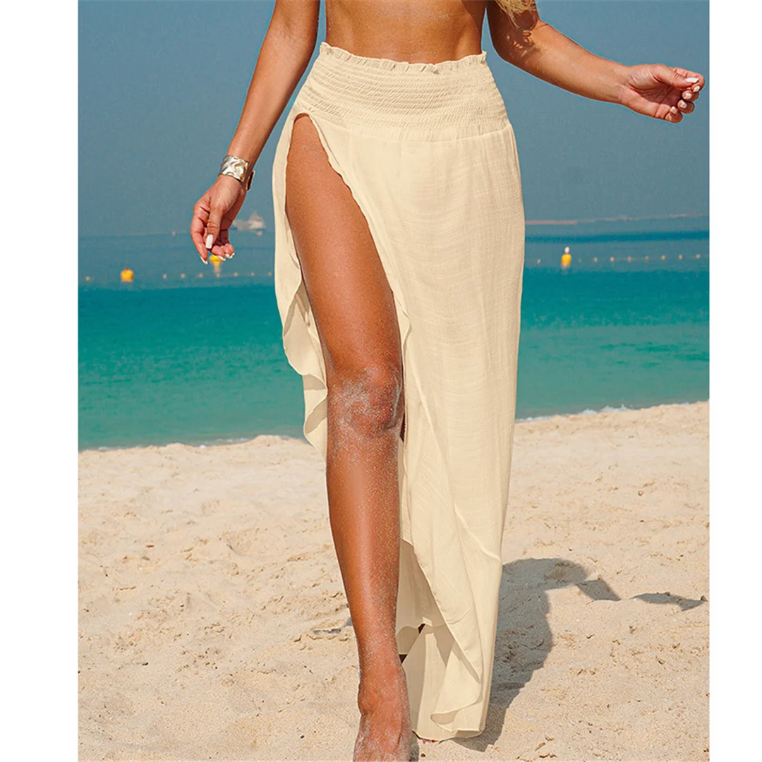 Solider, hochgeschlitzter, gehäkelter, gestrickter Strandrock, Tunika, Strand-Überwurf, Strandkleid, Strandmode, Damenbekleidung V7584 – Detail 8