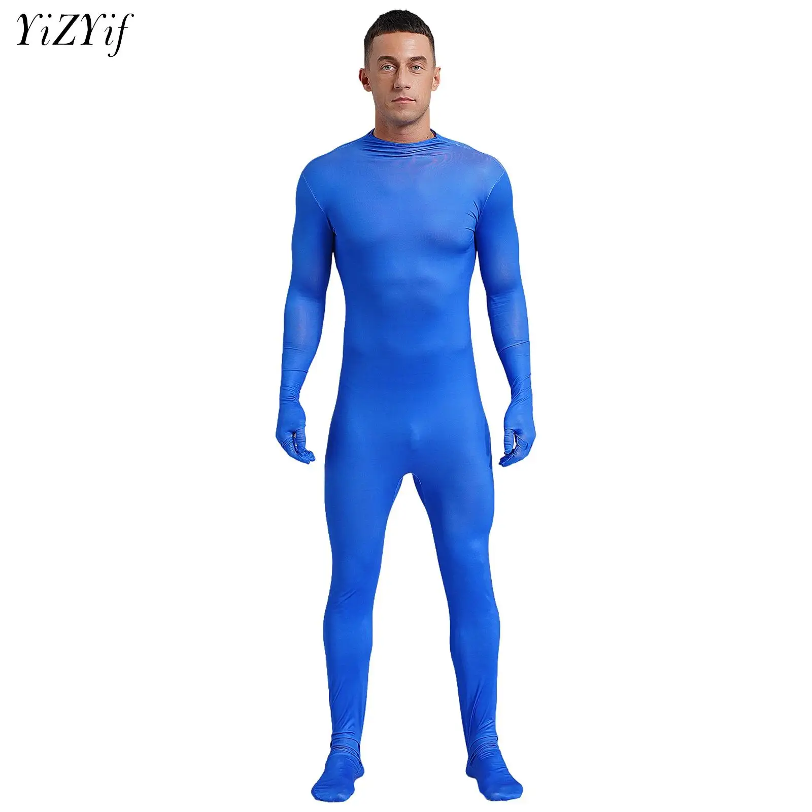 Spandex Zentai Full Body Skin Tight Jumpsuit Long Sleeve with Gloves Stockings Bodysuit Costume for Women Unitard Dancewear