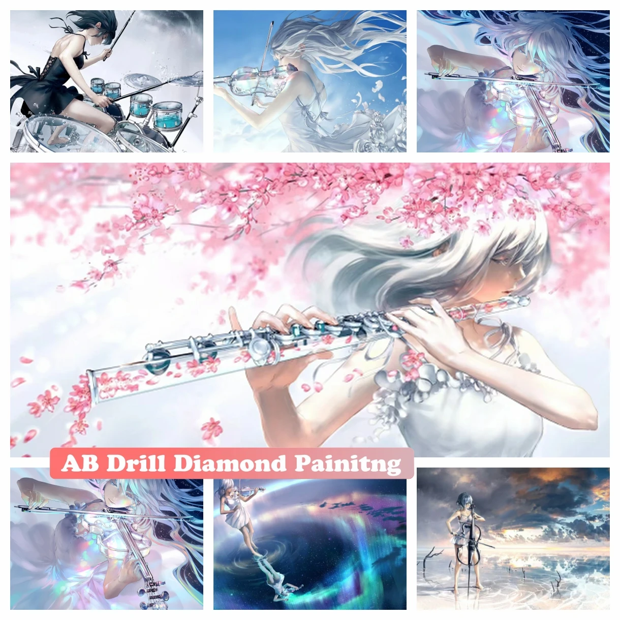 

AB Drills Diamond Painting Infinite Melody Violin Flute 5D DIY Rhinestones Embroidery Cross Stitch Kits Home Decoration Gift