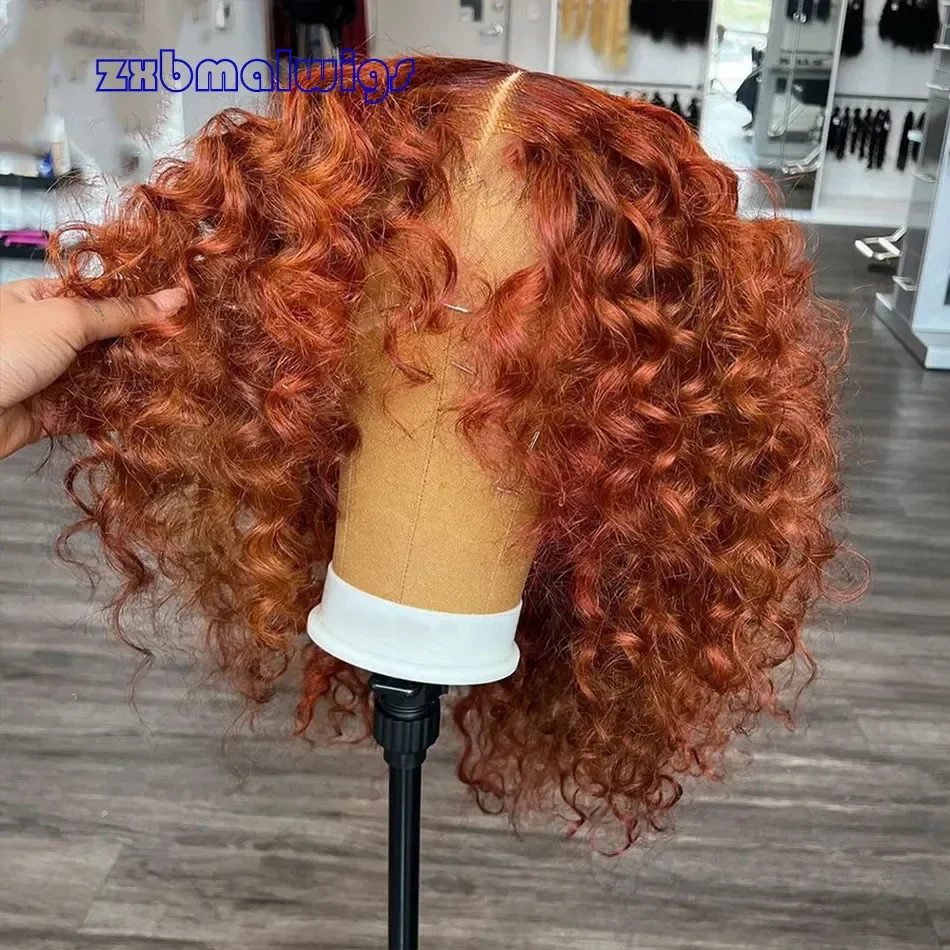 ZXBMALWIGS Ginger Loose Curly 180% Density Glueless Synthetic Hair Lace Front Wig For Black Women BabyHair Daily Cosplay