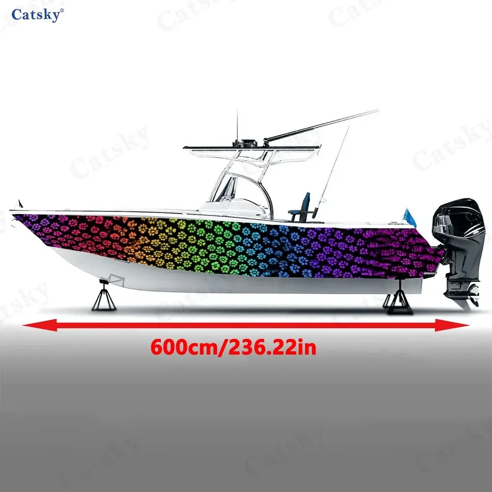 2Pcs Rainbow Paw Print Boat Stickers, PVC Waterproof Durable Vinyl Wrap Decals for Fishing Boats, Durable and Stylish Design