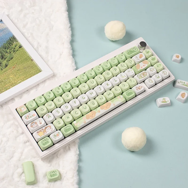 MOA Matcha Puppy Mechanical Keyboard Keycap PBT Hot Sublimation Round 96 Key Adaptation 61/64/68/75/87