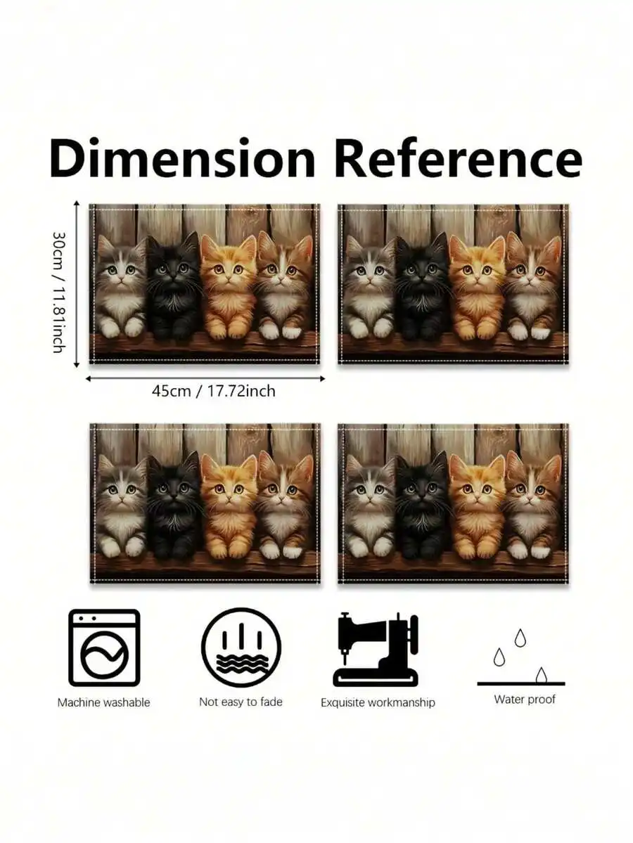 4pcs Set, Cat Pattern Placemat, 4pcs Washable Table Mat For Kitchen Table Decoration.