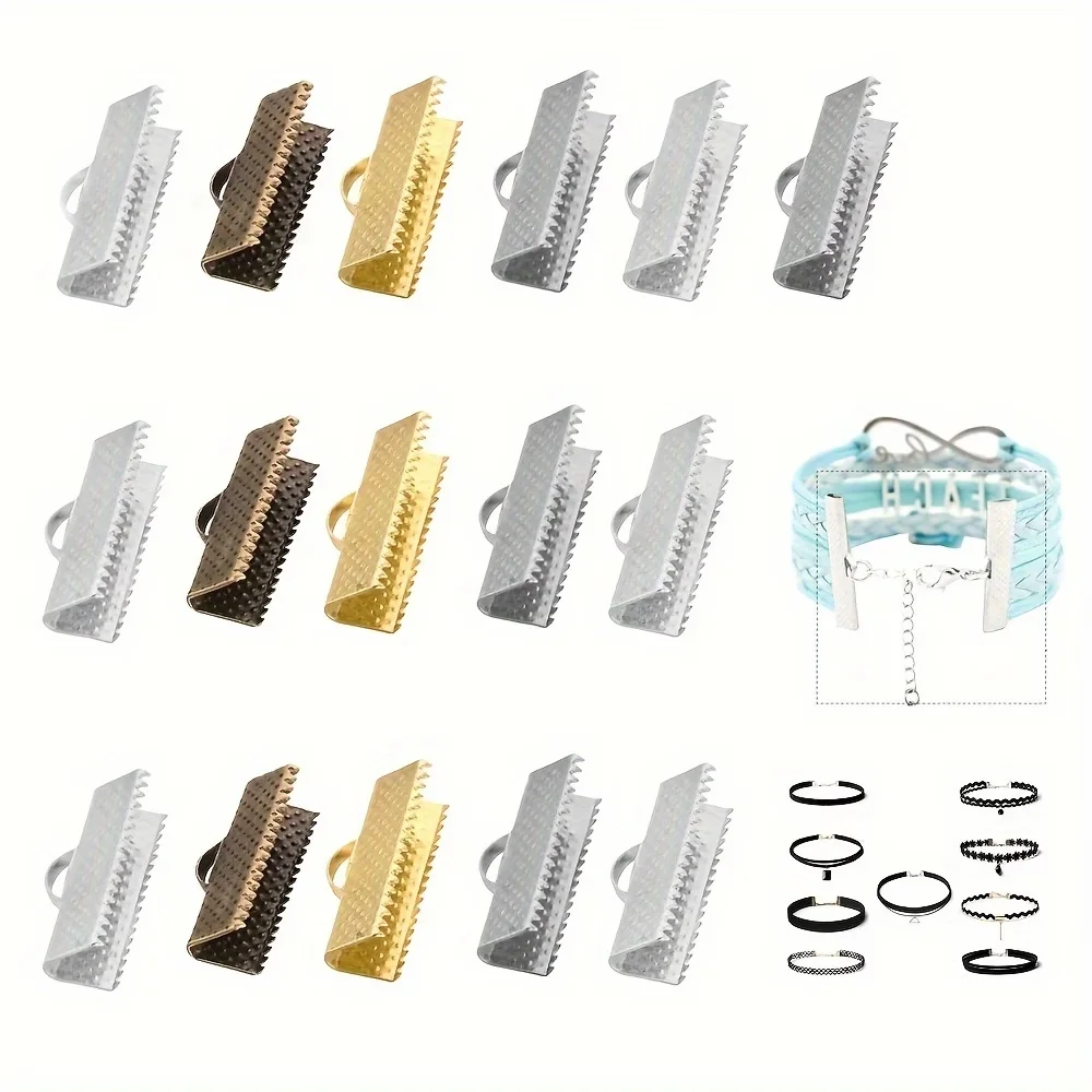 50 PCS Ribbon Cord Crimp End Caps Connectors for Bracelets Necklaces Jewelry Making Findings