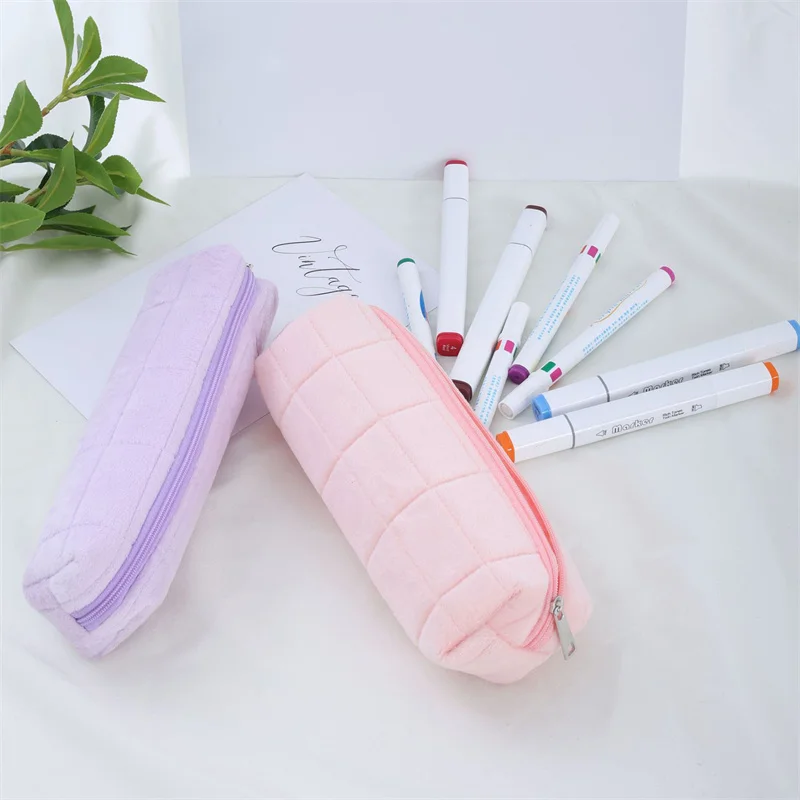 Kawaii Pencil Case Creative Pillow Bag Large Capacity Short fluff Bag for Girls School Supplies Stationery Box Cosmetic Bag