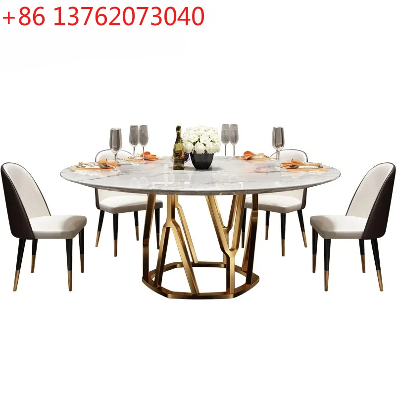 

Stainless steel titanium round marble dining table round Modern style simple dining table