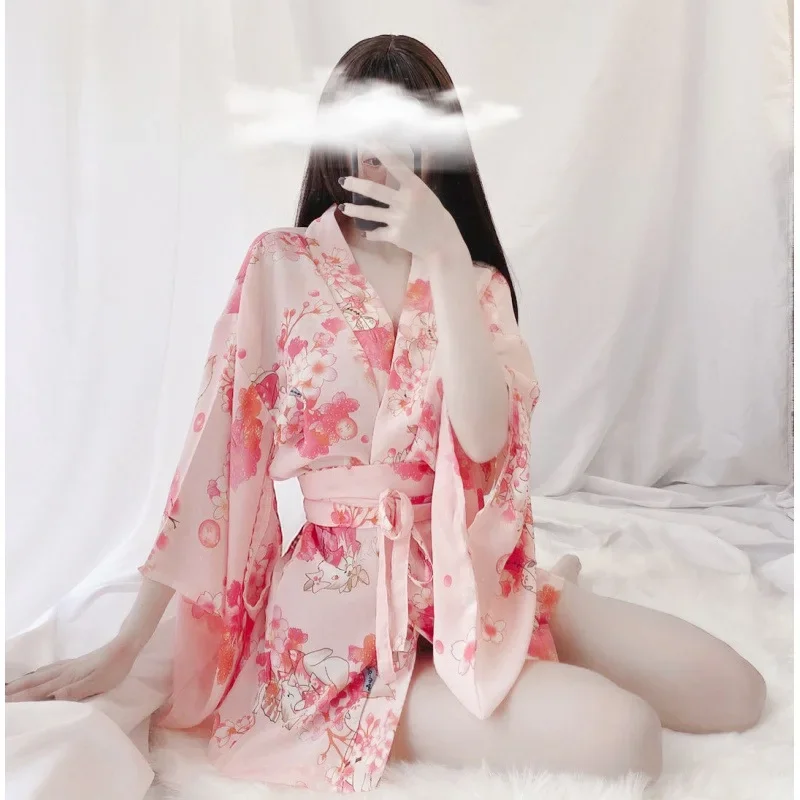 Japanese Kimono Sexy Lingerie Cosplay Outfit for Women Traditional Style Robe Yukata Costumes Pajamas Soft Cosplay Clothing