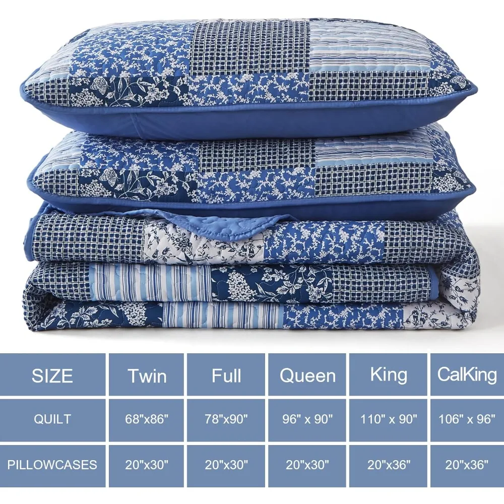 طقم لحاف منقوش عليه زهور بوهو أزرق مقاس كوين، غطاء سرير قابل للعكس مكون من 3 قطع لجميع المواسم #6