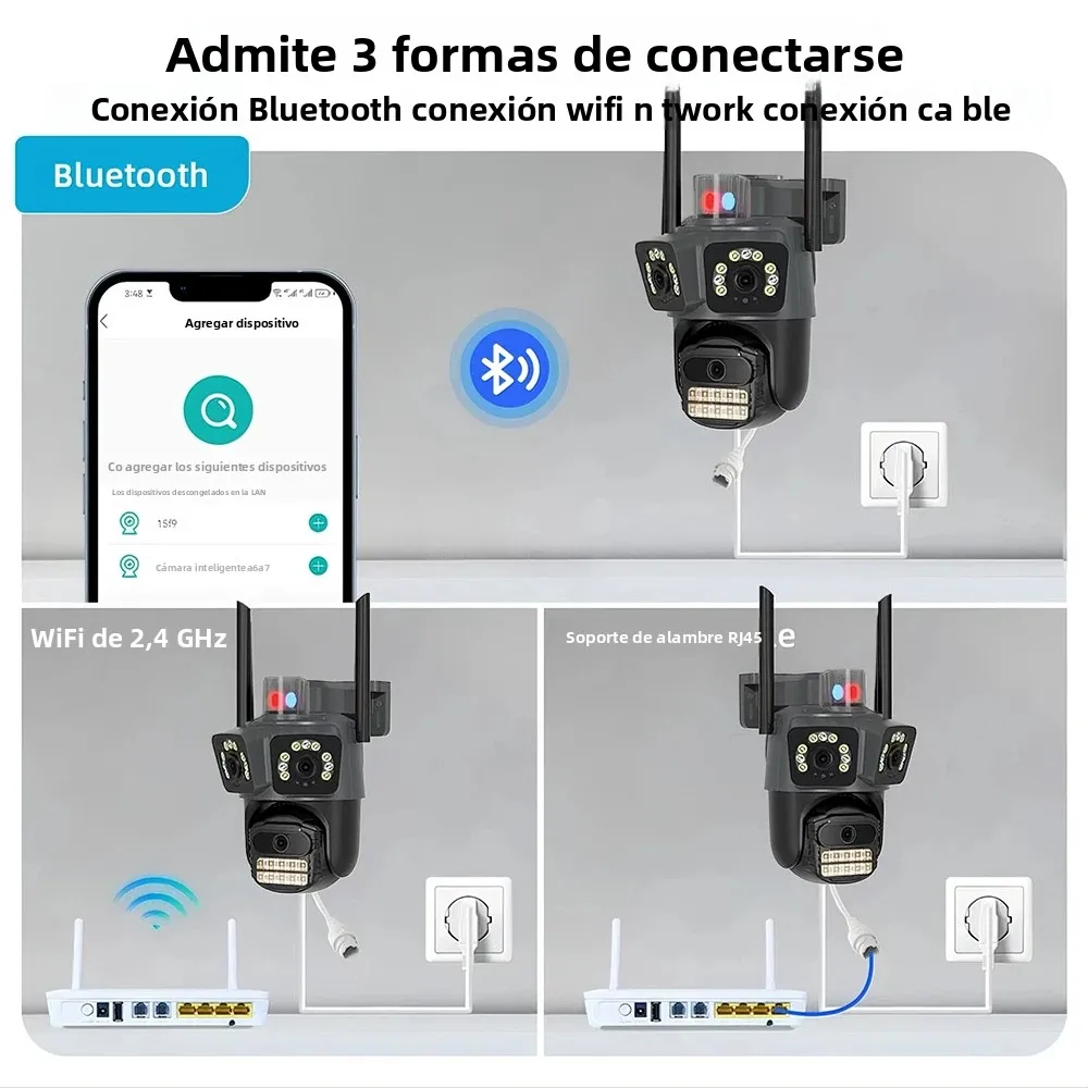 Telecamera IP Ptz da esterno HD a 3 obiettivi da 9 MP: 3 schermi, Wifi, telecamera di sicurezza CCTV wireless, tracciamento automatico, visione notturna 4K, Icsee, impermeabile, sorveglianza e monitor per neonati/animali domestici