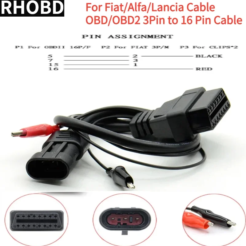 

NEW For Fiat/Alfa/Lancia 3 Pin to 16 Pin OBDII OBD2 connector Adapter Auto- Car Cable For Fiat 3pin Female Diagnostic Cable Tool