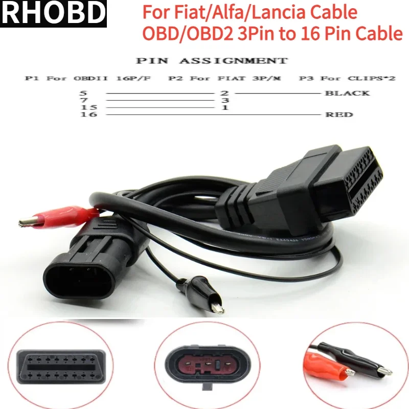 NEW For Fiat/Alfa/Lancia 3 Pin to 16 Pin OBDII OBD2 connector Adapter Auto- Car Cable For Fiat 3pin Female Diagnostic Cable Tool