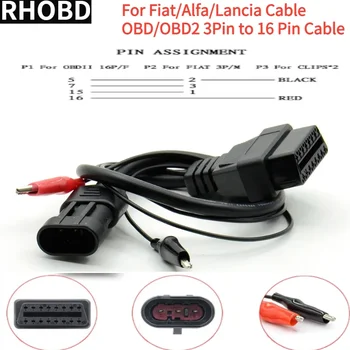 YENI Fiat/Alfa/Lancia 3 Pin 16 Pin OBDII OBD2 konnektör Adaptörü Otomatik-Araba Kablosu Fiat 3pin Dişi Teşhis Kablosu Aracı