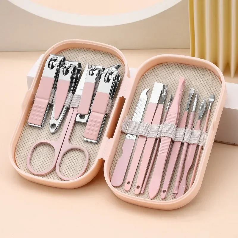

14 Piece Deluxe Manicure & Pedicure Set Pink And Blue Stainless Steel Nail Scissors, Clippers, Ear Digging Spoon for Men & Women