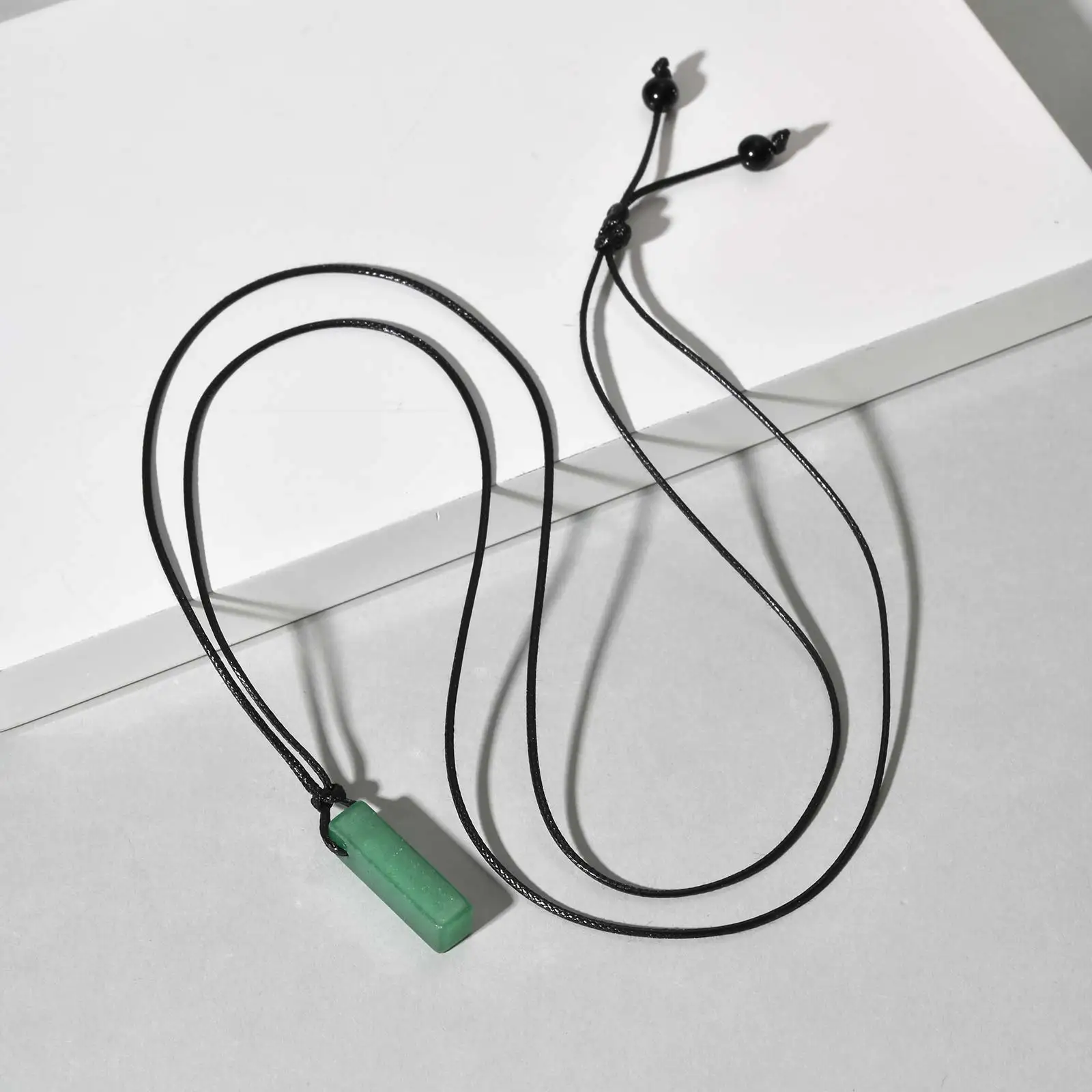 Retro Tigerauge Naturstein Anhänger Halskette für Männer, verstellbarer langer Wachsseil grüner Stein quadratischer Anhänger, Modeschmuck – Detail 10
