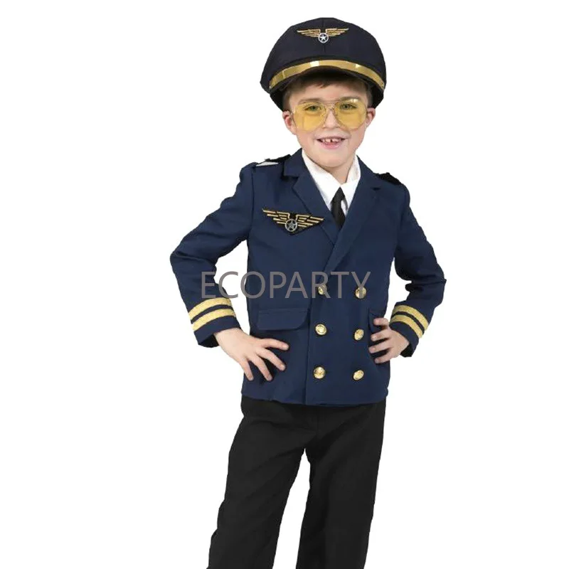 INs vendita calda bambini Deluxe Airline Captain Uniform Pilot Halloween Costumes Hat Cap Aviator Party for Girls Boys