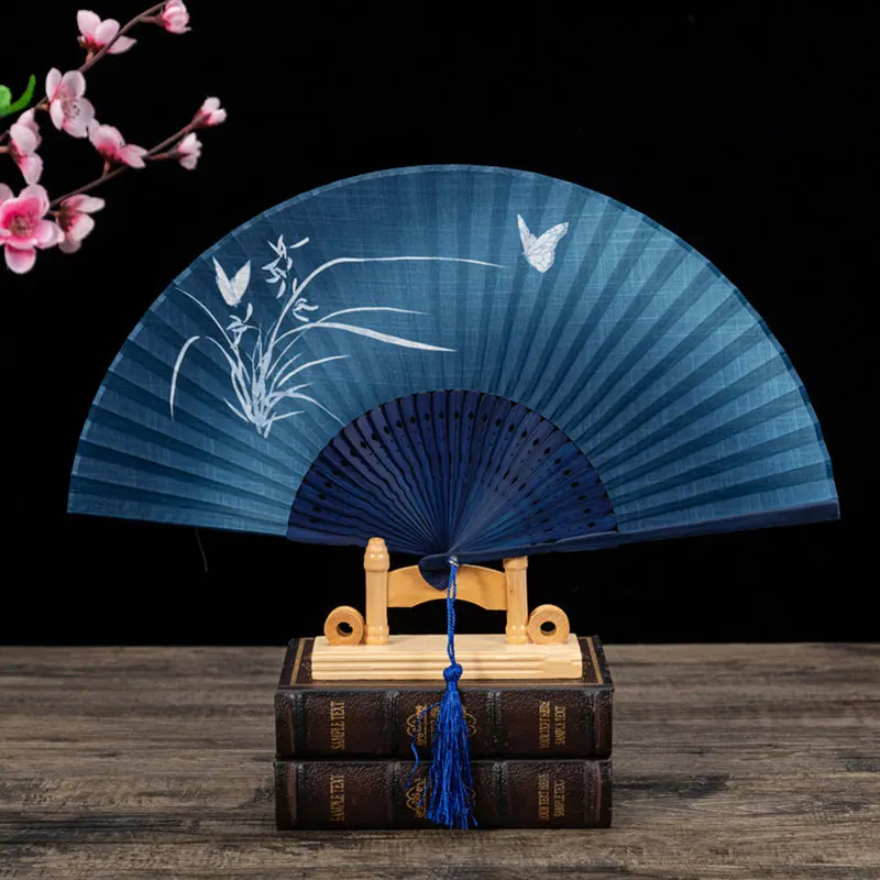 Oriental Aesthetic Hand Fans With Cranes Dancing In The Mountains Pattern & Tassels Folding Fan Kongfu Hanfu Accessories Gifts