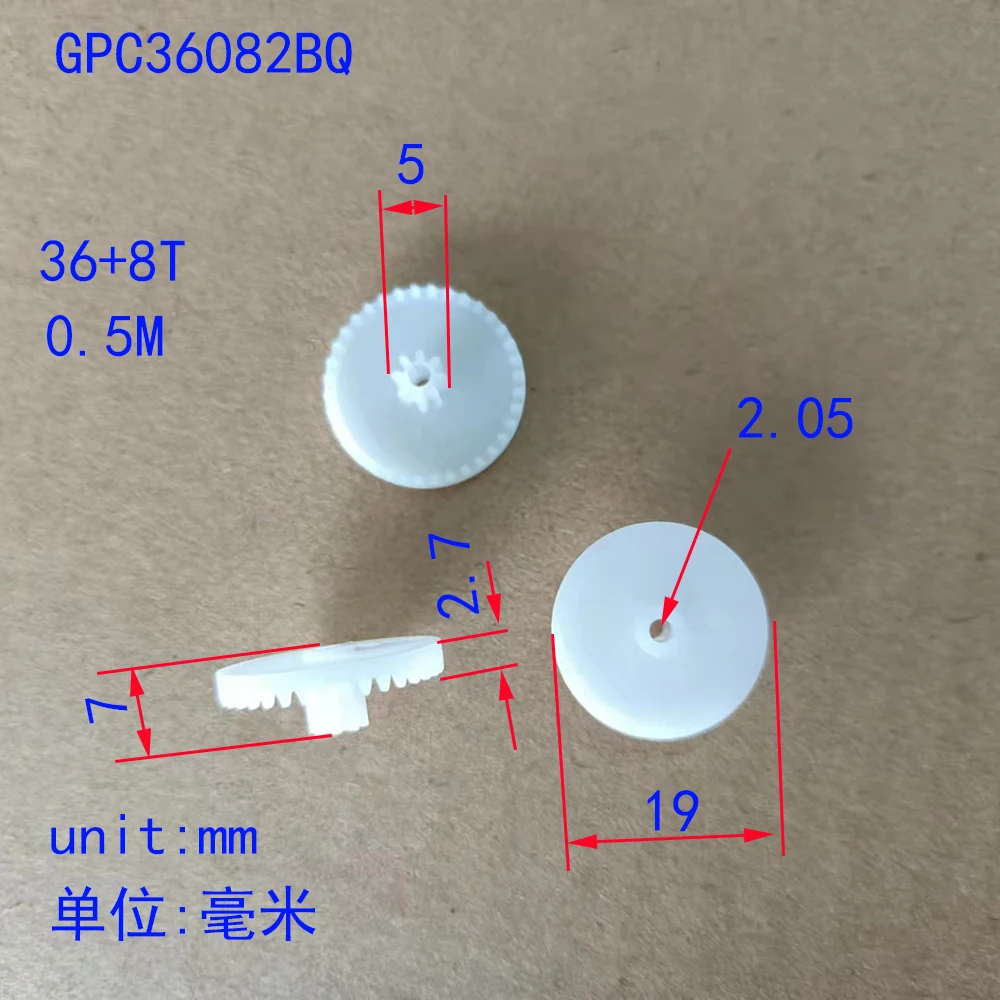 10/100 pz 36 + 8T 0.5M corona ingranaggio doppio ingranaggio di plastica sciolto misura 2mm asse per rc auto robot parti di giocattoli fai da te modello ragazzo giocattoli GPC36082BQ