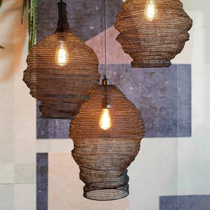 Mesh pendant light Wabi Sabi Lamps E27 modern island lighting Designer Irregular Shapes Suspension Lighting kitchen drop lights