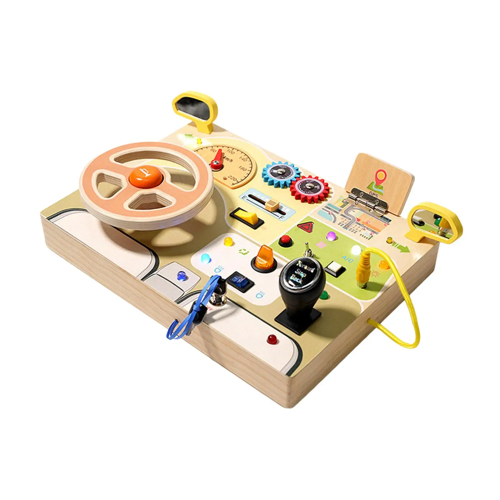 Lights Switch Busy Board Montessori Toy Analog Steering Wheel Basic Motor Skills