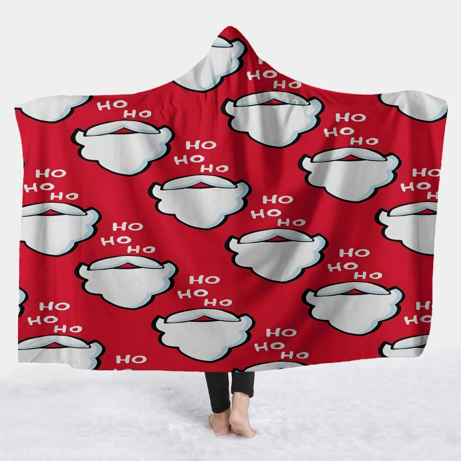 1pc Santa Claus Beard Background Plush Hooded Blanket - Soft Flannel, Warm Digital Print Comfortable for All Seasons
